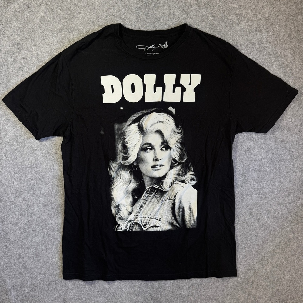 Dolly Parton Unisex Graphic T Shirt Large Black Cotton Portrait Short Sleeve